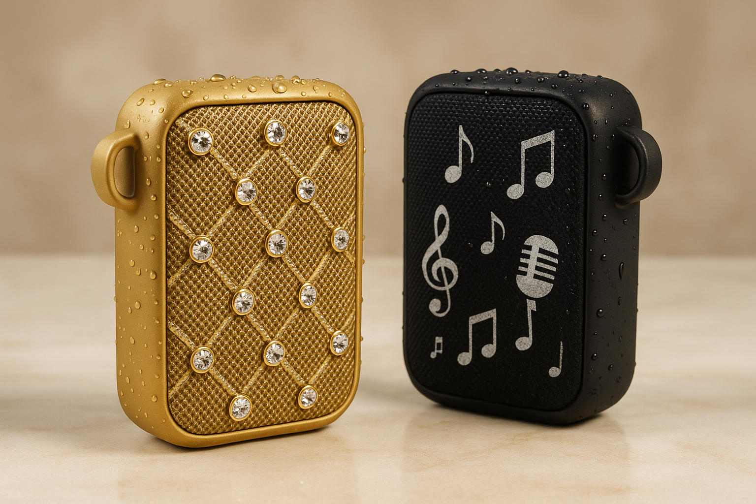 Celebrity-inspired luxury dual water-resistant speakers